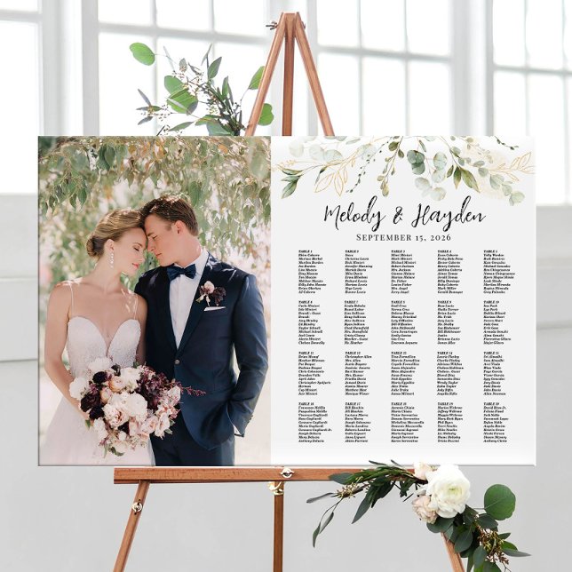 Elegant Greenery Photo Wedding Seating Chart Foam Board (Creator Uploaded)