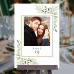 Elegant Greenery Photo Wedding Table Number<br><div class="desc">This elegant greenery eucalyptus leaves table number features delicate watercolor leaves with your special photo framed by a gold border. Designed by Thisisnotme©</div>