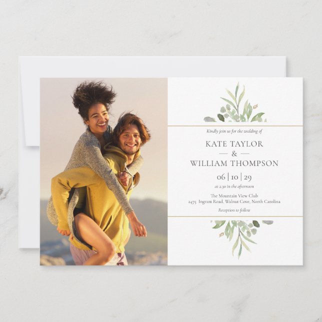 Elegant Greenery Photos Wedding Invitation (Front)