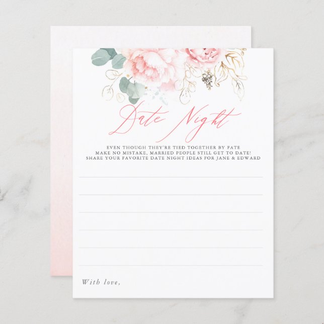 Elegant Greenery Pink Floral Date Night Ideas (Front/Back)