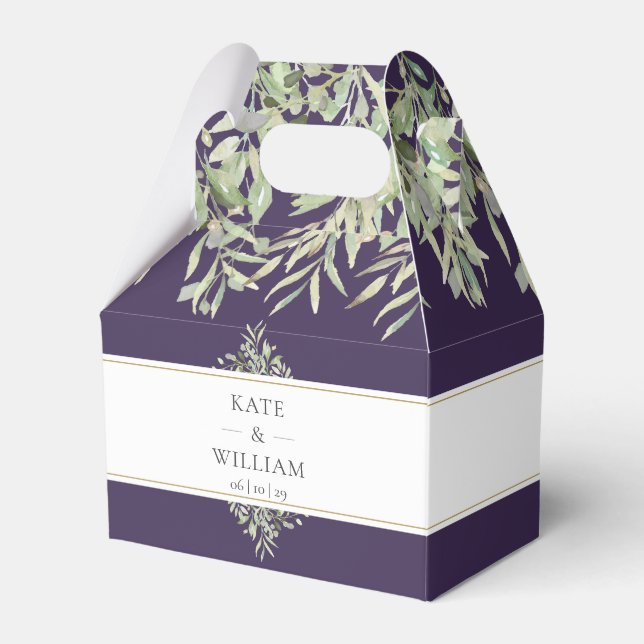 Elegant Greenery Purple Wedding Thank You Favor Boxes (Front Side)
