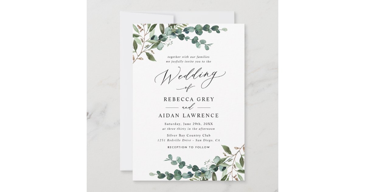 Elegant Greenery QR Code All-in-One Wedding Invitation | Zazzle