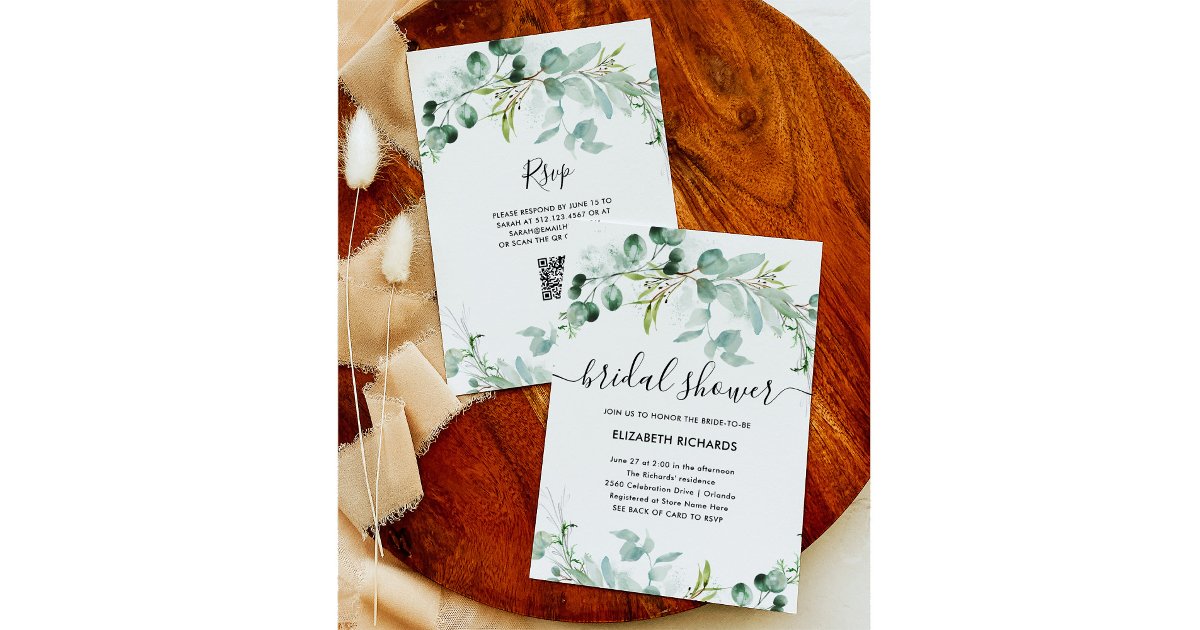 Elegant Greenery | QR Code Bridal Shower Invitation | Zazzle