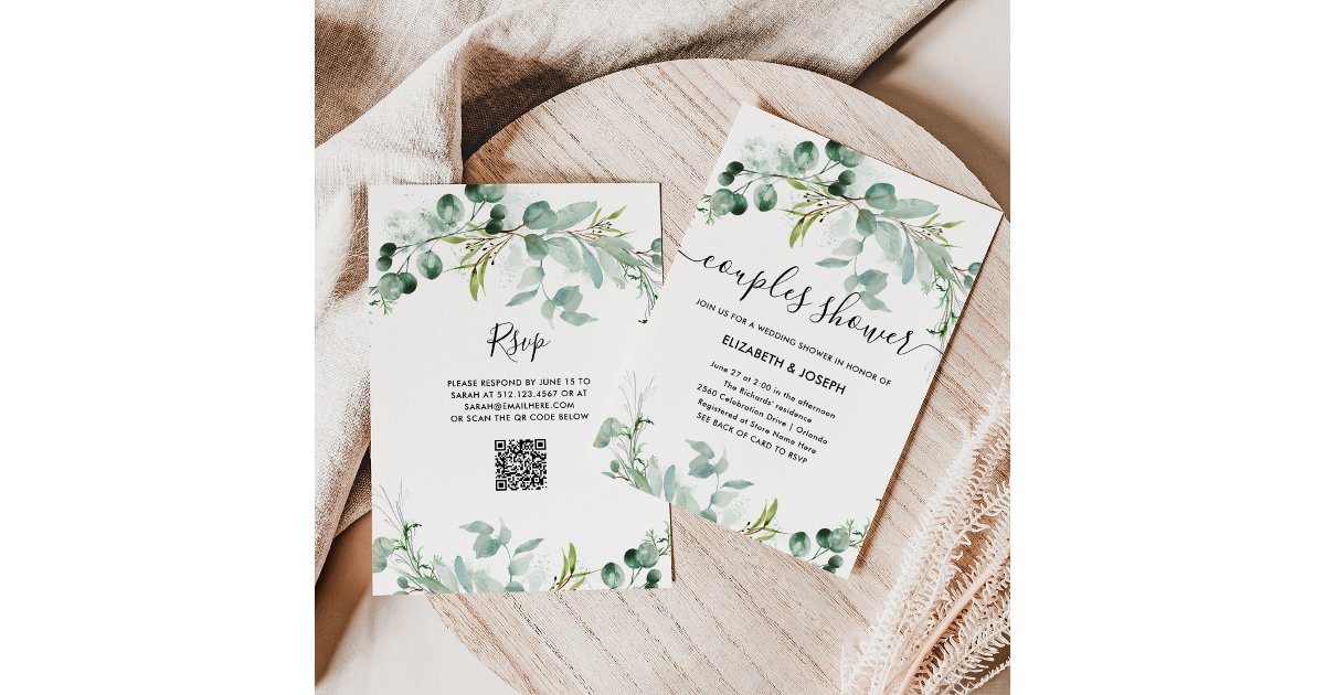 Elegant Greenery | QR Code Couples Shower Invitation | Zazzle