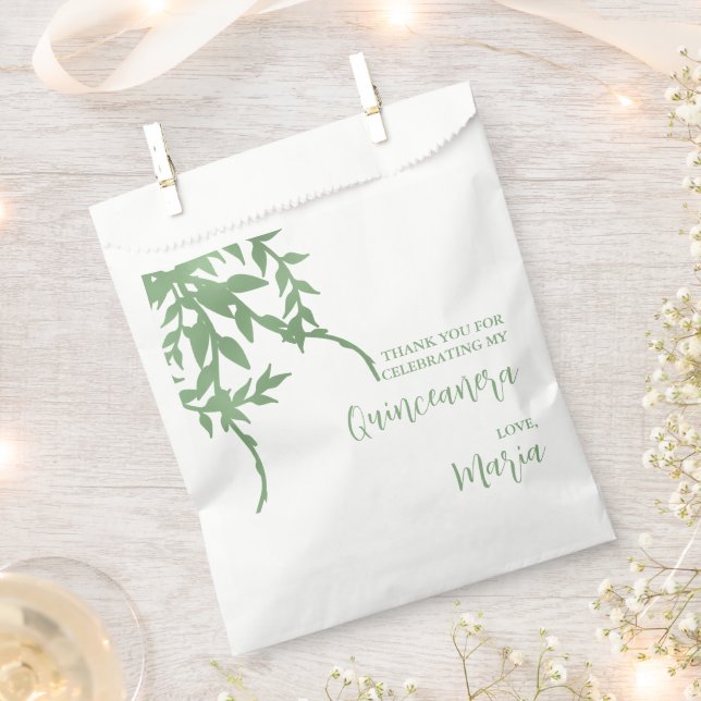 Elegant Greenery Quinceañera Favor Bag (Clipped)