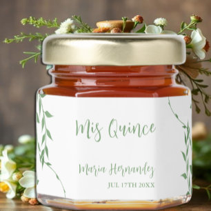 Elegant Greenery Quinceañera Honey Jar Favors
