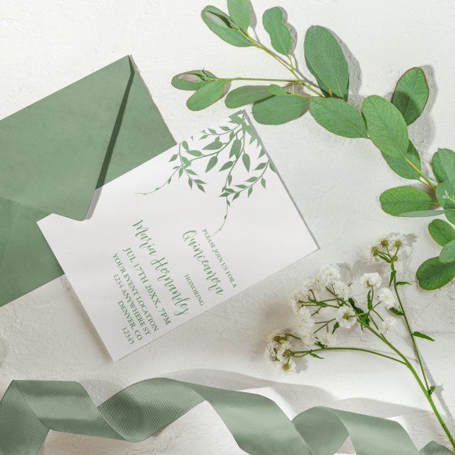 Elegant Greenery Quinceañera Invitation (Creator Uploaded)