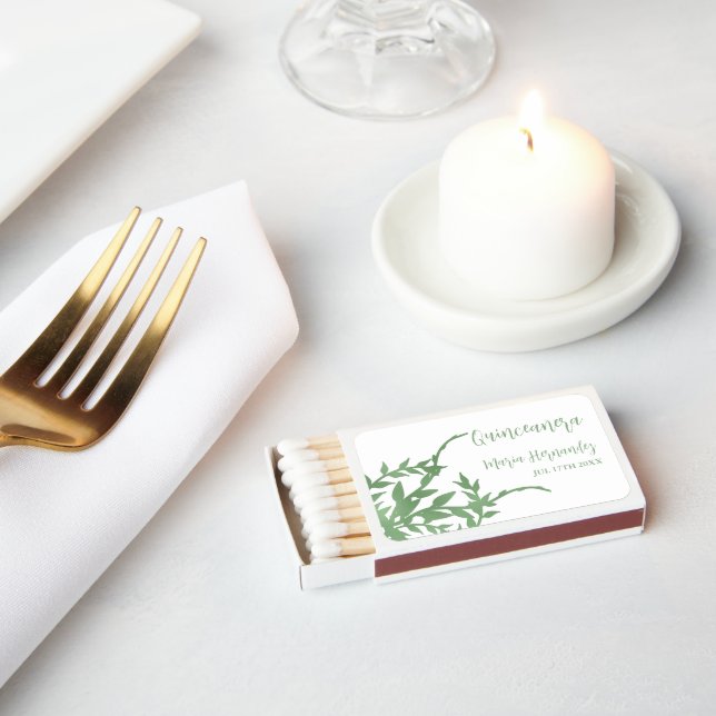 Elegant Greenery Quinceañera Matchboxes (Insitu)