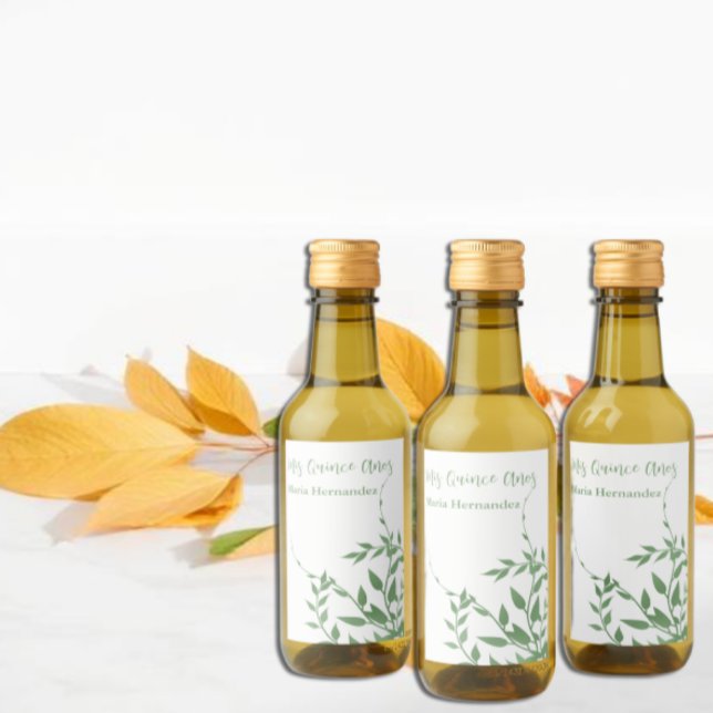 Elegant Greenery Quinceañera Wine Label (Creator Uploaded)