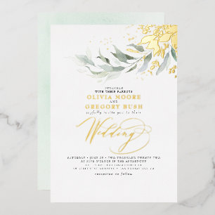 Elegant Greenery Real Gold Foil Boho Wedding Foil Invitation