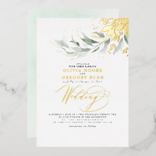 Elegant Greenery Real Gold Foil Boho Wedding Invitation