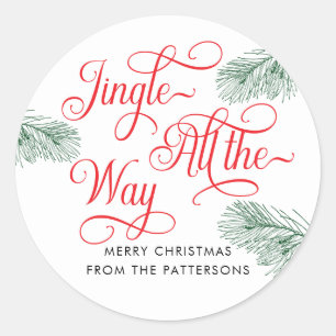 Elegant Greenery Red Calligraphy Christmas Classic Round Sticker