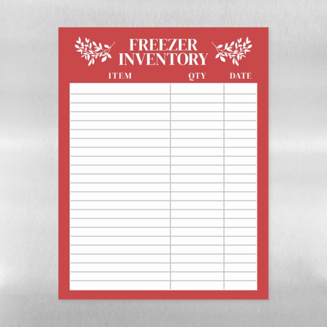 Elegant Greenery Red Freezer Inventory Magnetic Dry Erase Sheet (Vertical)