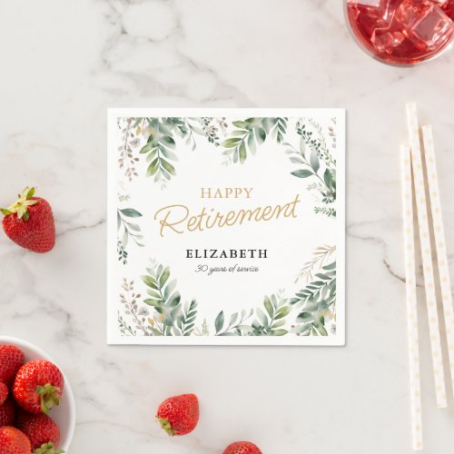 Elegant Greenery Retirement Party Celebration Napkins