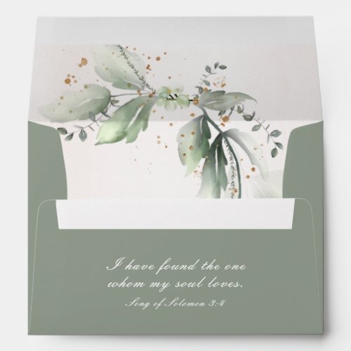 Elegant Greenery Return Add Bible Verse Wedding Envelope