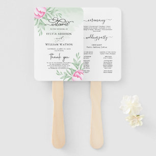 Elegant Greenery Rose Minimal Gold Wedding Program Hand Fan