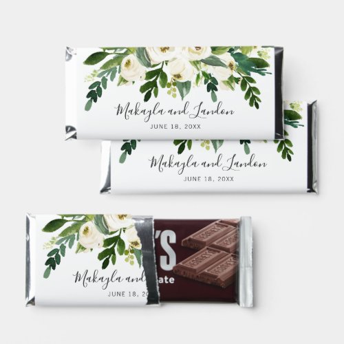 Elegant Greenery Roses White Floral Wedding Hershey Bar Favors