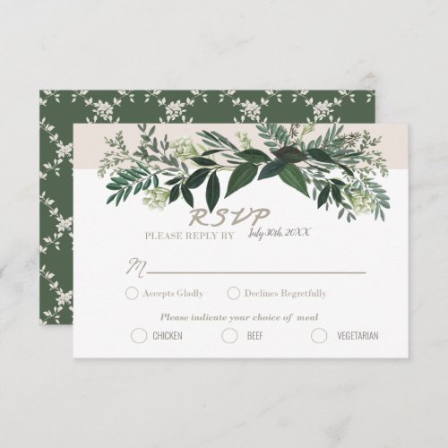 Elegant Greenery RSVP Card Meal Choices