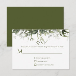 Elegant Greenery RSVP - Dark Olive Green Card