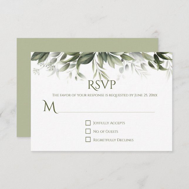 Elegant Greenery RSVP - Light Olive Green (Front/Back)