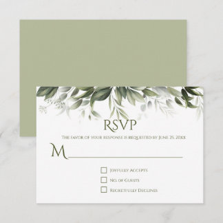 Elegant Greenery RSVP - Light Olive Green Card