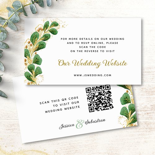 Elegant Greenery RSVP Wedding Website  QR Code Enclosure Card