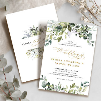 Elegant Greenery Rustic Country Botanical Wedding Invitation