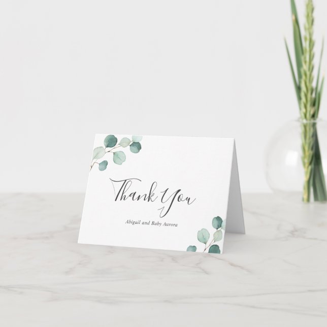 Elegant Greenery Rustic Eucalyptus Baby Shower Thank You Card (Front)