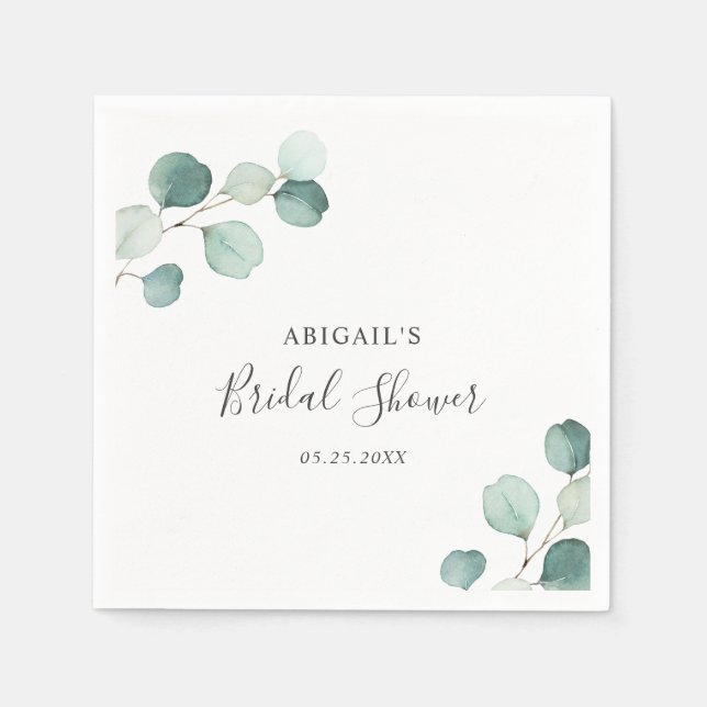 Elegant Greenery Rustic Eucalyptus Bridal Shower Napkins (Front)