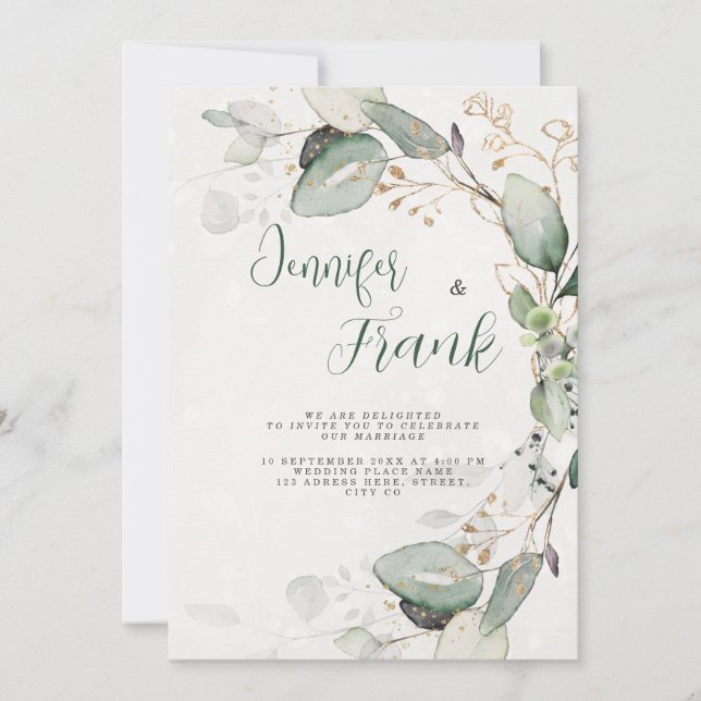Elegant Greenery Rustic Eucalyptus Floral Wedding Invitation (Front)