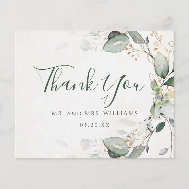 Elegant Greenery Rustic Eucalyptus Thank You Card (Front)