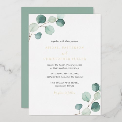 Elegant Greenery Rustic Eucalyptus Wedding Gold Foil Invitation