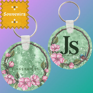 Elegant Greenery Rustic Foliage Mint Green Sage Keychain