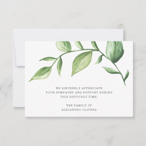 Elegant Greenery Rustic Funeral Thank You Card