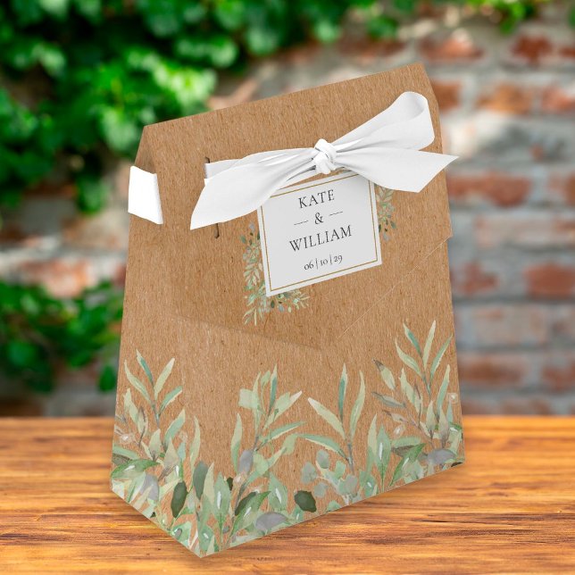Elegant Greenery Rustic Kraft Wedding Favor Boxes (Creator Uploaded)