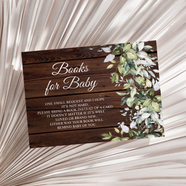 Elegant Greenery Rustic Wood Book for Baby Enclosure Card (Creator Uploaded)