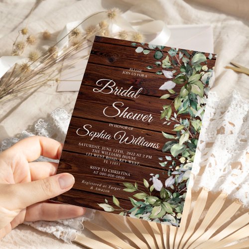 Elegant Greenery Rustic Wood Bridal Shower Invitation