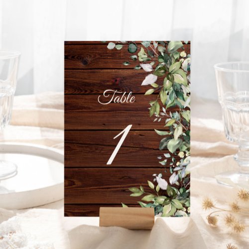 Elegant Greenery Rustic Wood  Table Number