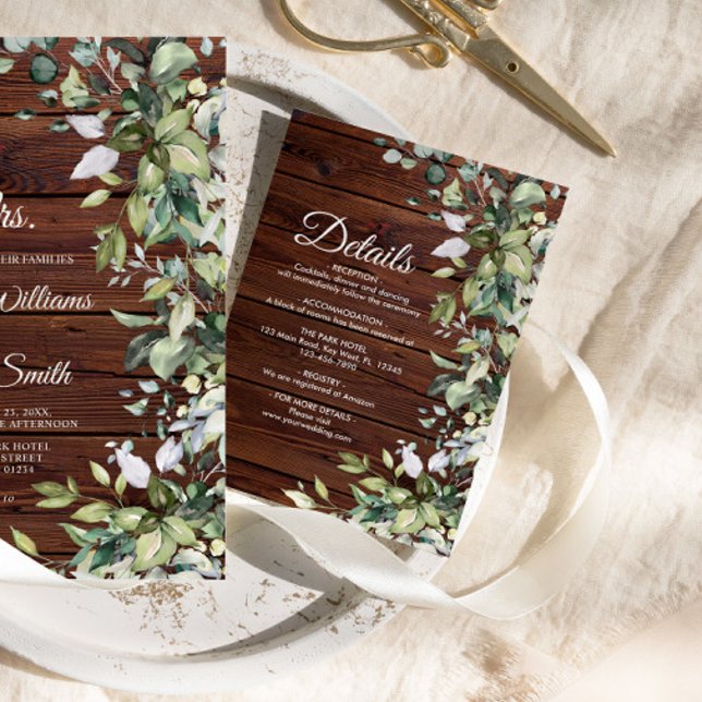 Elegant Greenery Rustic Wood Wedding Details Enclosure Card (Creator Uploaded)