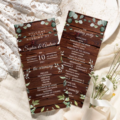 Elegant Greenery Rustic Wood Wedding Programs