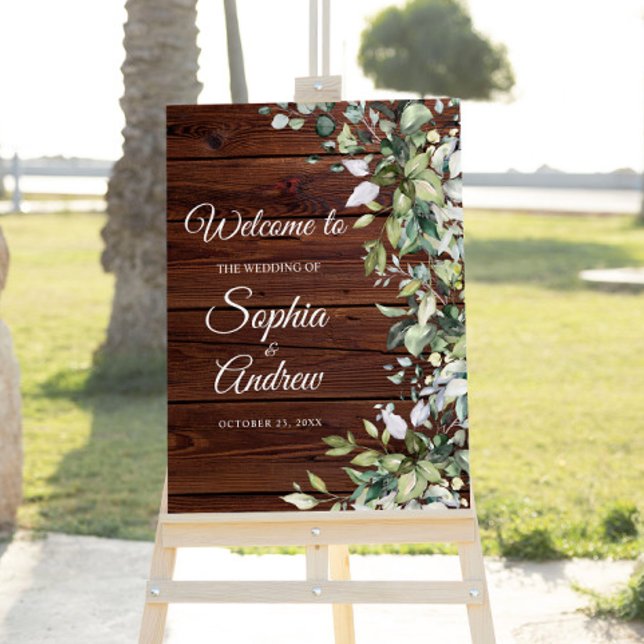 Elegant Greenery Rustic Wood Wedding Welcom Foam Board (Creator Uploaded)