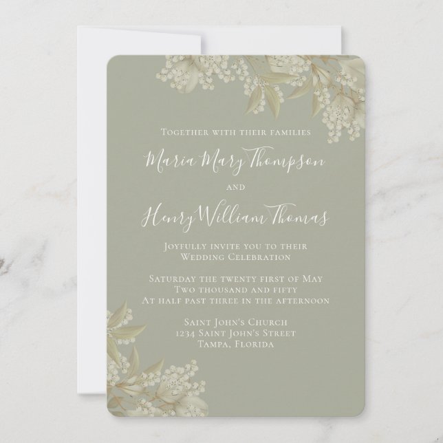 Elegant Greenery Sage Green Floral Foliage Simple Invitation (Front)