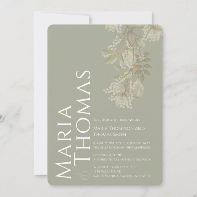 Elegant Greenery Sage Green Floral Foliage Simple Invitation (Front)