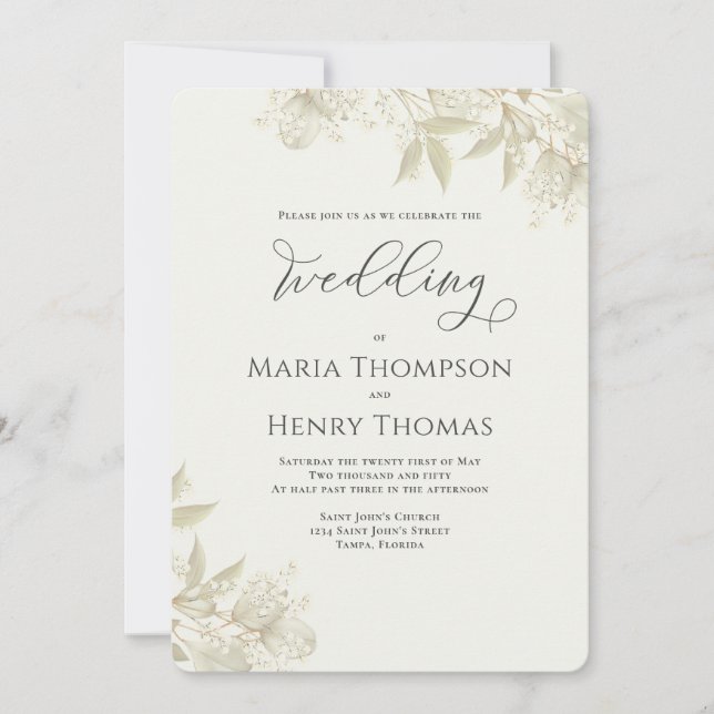 Elegant Greenery Sage Green Floral Foliage Simple Invitation (Front)