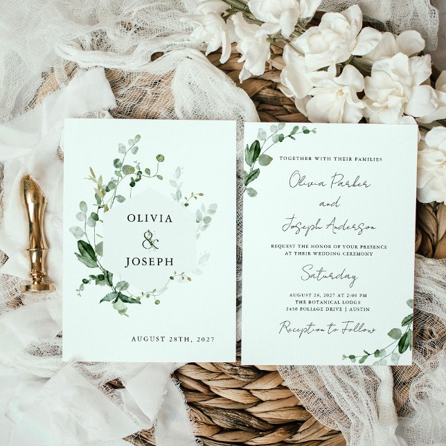 Elegant Greenery | Sage Green Watercolor Wedding Invitation (Creator Uploaded)