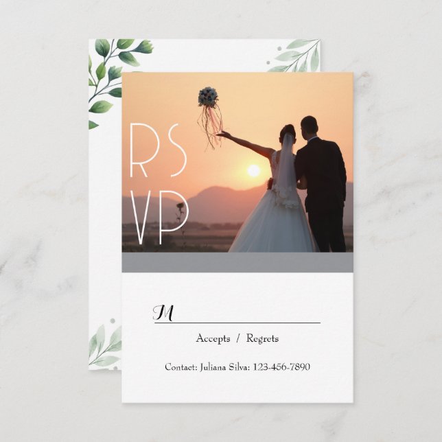 Elegant Greenery Script RSVP Invitation (Front/Back)