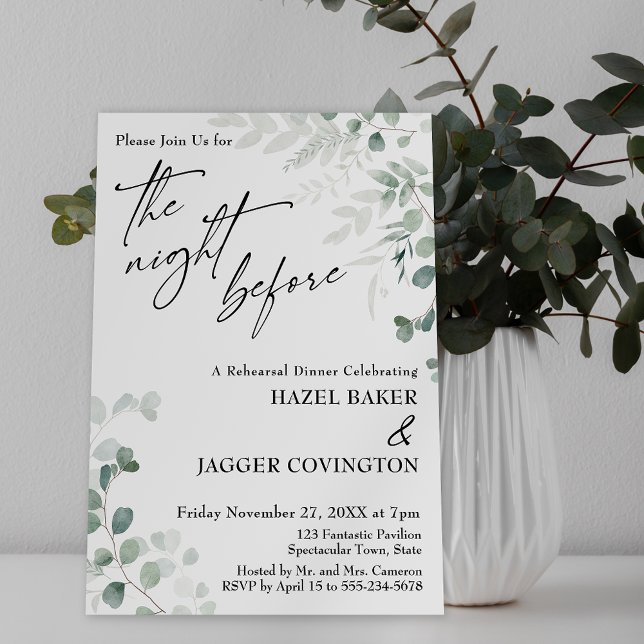 Elegant Greenery & Script The Night Before Invitation (Creator Uploaded)