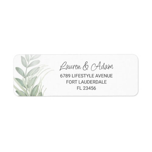 Elegant Greenery  Script Wedding Address Label