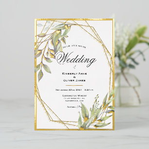 Elegant Greenery Script Wedding Foil Invitation