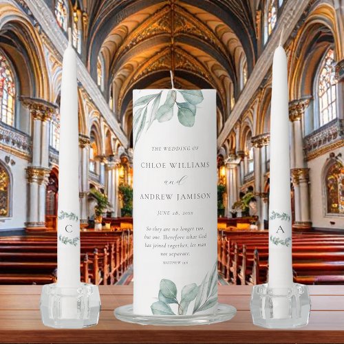 Elegant Greenery Simple Christian Wedding Unity Candle Set